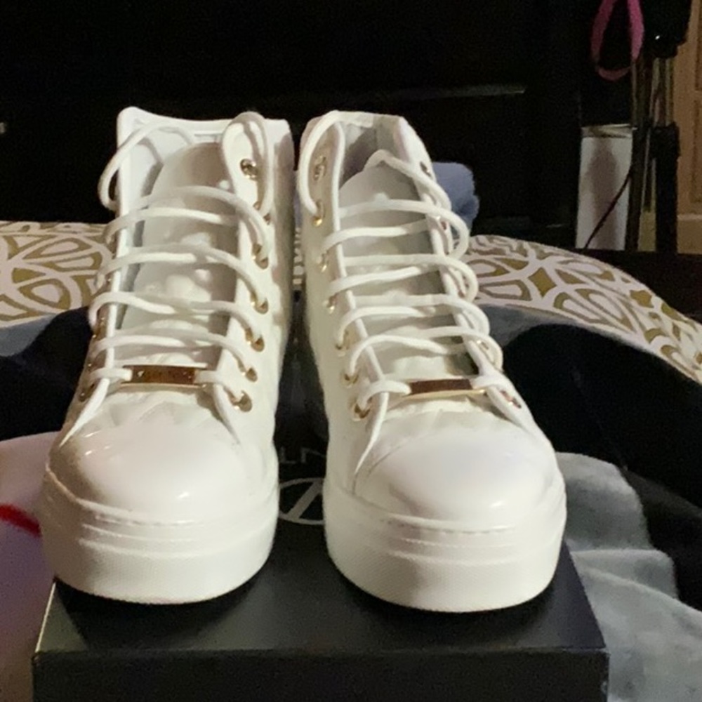 Valentino White High-Top Sneakers with Gold Accents